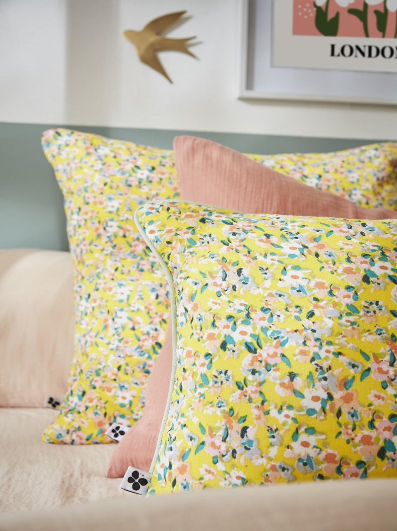 Coussin dehoussable en gaze de coton Manon fleuri Jaune - Kiabi