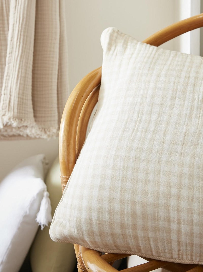 Coussin dehoussable en gaze de coton Vickie vichy Beige - Kiabi