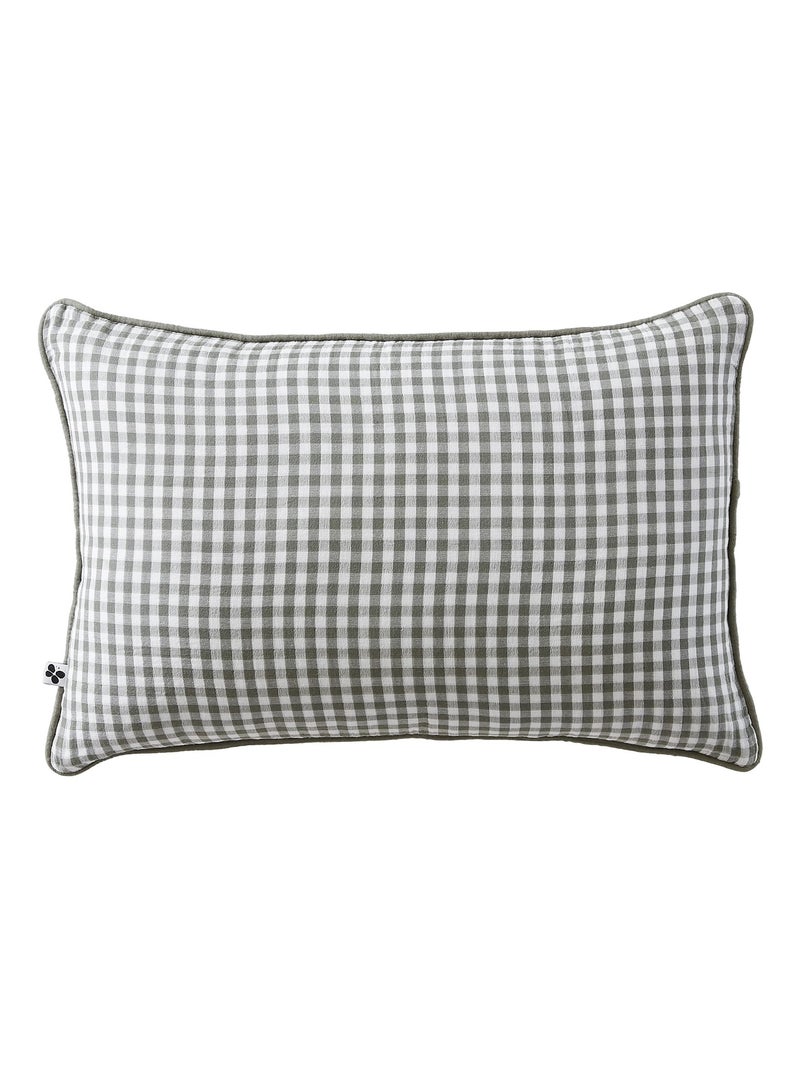Coussin dehoussable en gaze de coton Vickie vichy Kaki - Kiabi