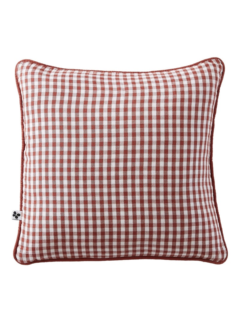 Coussin dehoussable en gaze de coton Vickie vichy Marron - Kiabi