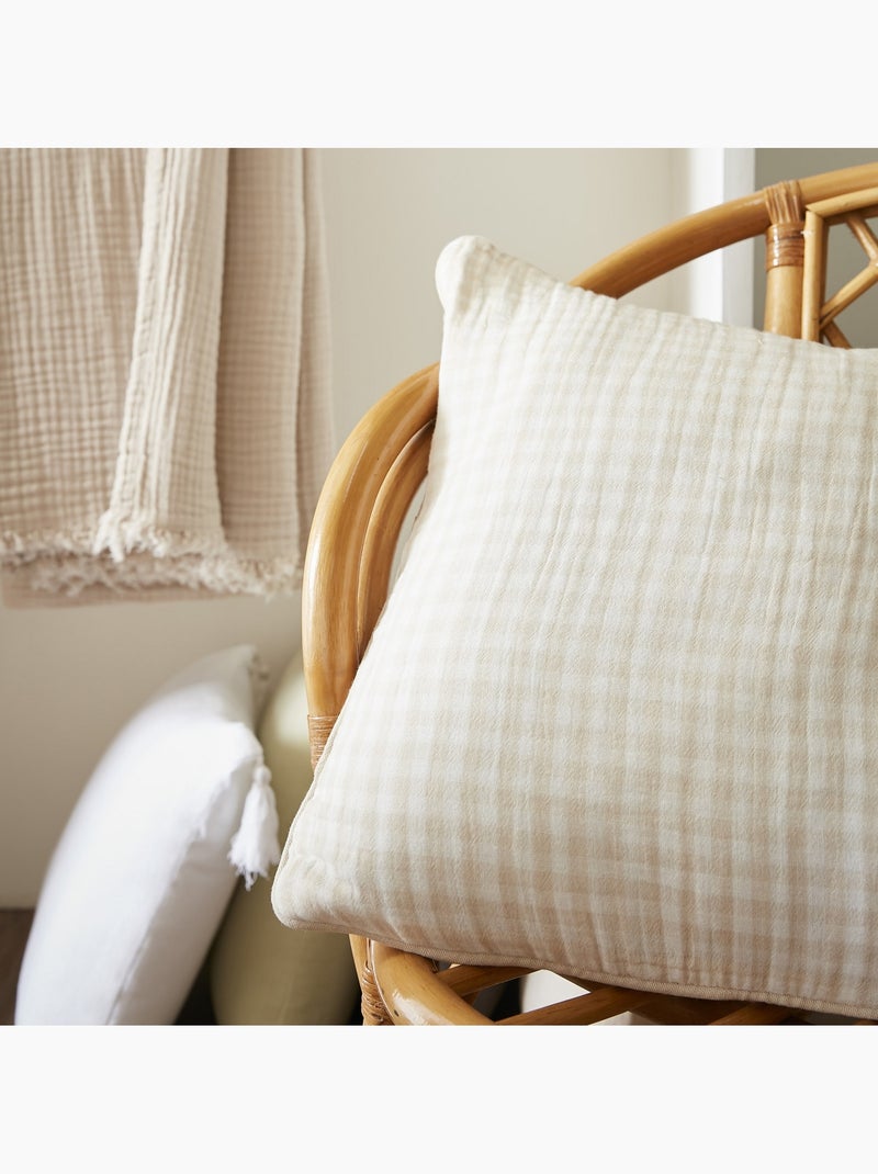 Coussin dehoussable en gaze de coton Vickie vichy Terracotta - Kiabi