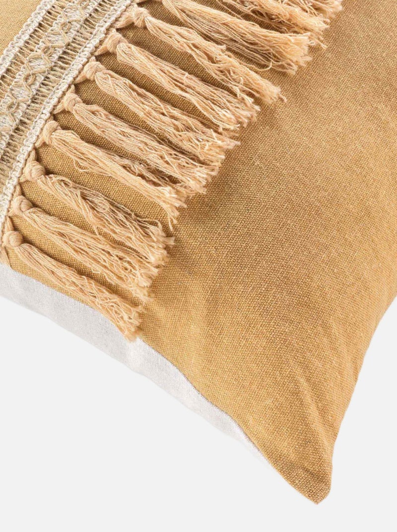 Coussin déhoussable en polycoton et jute Jaune - Kiabi