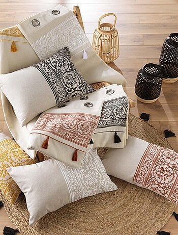 Coussin déhoussable en polycoton imprimé