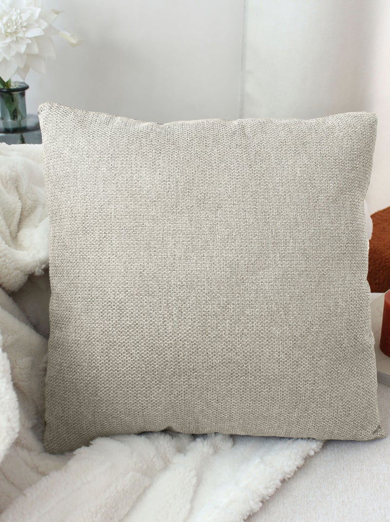 Coussin déhoussable en velours chenillé Beige coquille - Kiabi