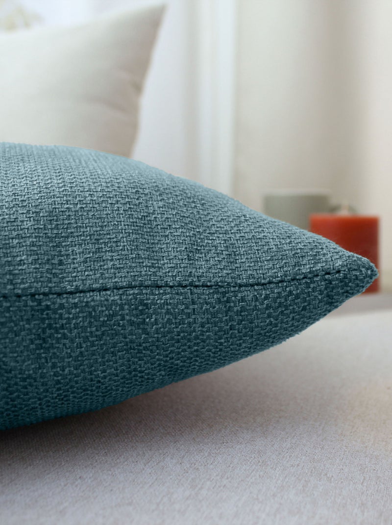 Coussin déhoussable en velours chenillé Bleu canard - Kiabi