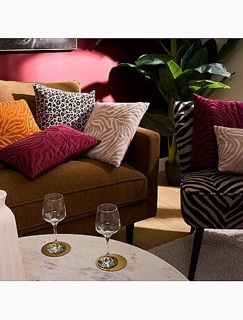 Coussin déhoussable en velours tigris