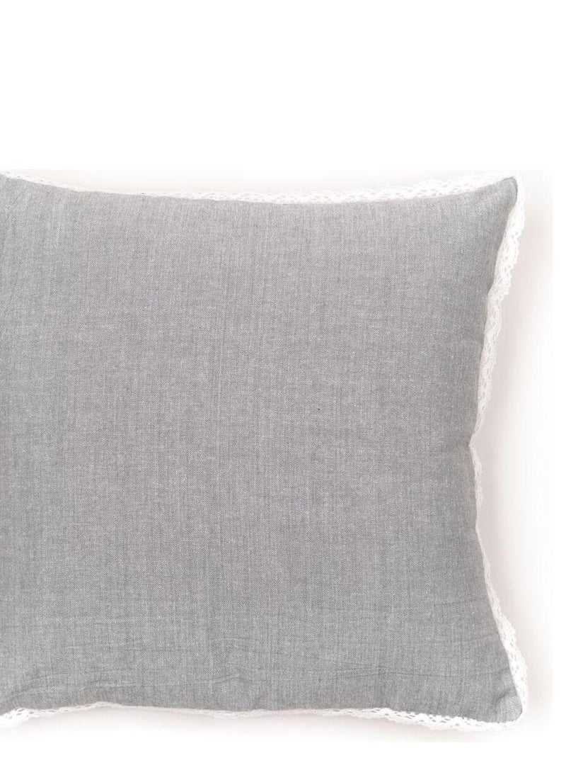 Coussin déhoussable finition dentelle coton uni CHARME Gris - Kiabi