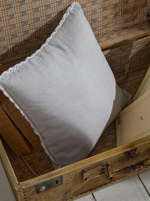 Coussin déhoussable finition dentelle coton uni CHARME - Kiabi