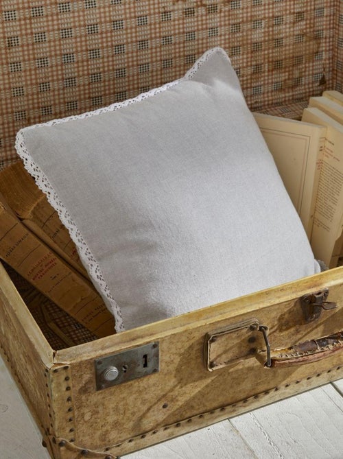 Coussin déhoussable finition dentelle coton uni CHARME - Kiabi