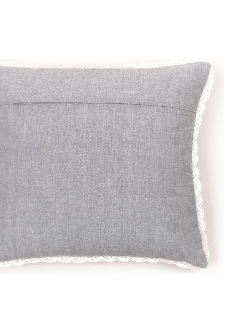 Coussin déhoussable finition dentelle coton uni CHARME Gris - Kiabi