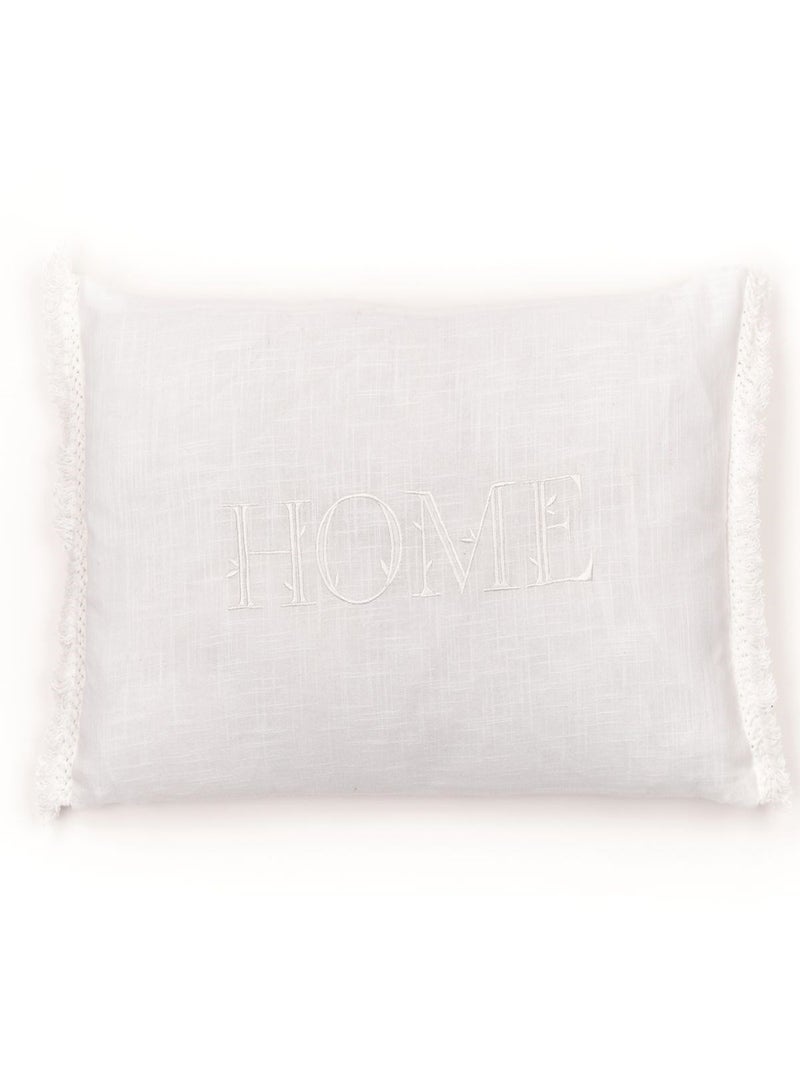 Coussin déhoussable finition franges coton uni CHARME Blanc - Kiabi
