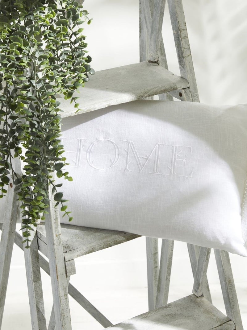 Coussin déhoussable finition franges coton uni CHARME Blanc - Kiabi