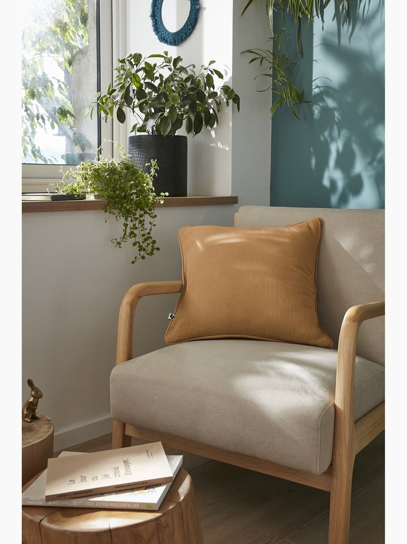 Coussin déhoussable GAIA Gaze de coton avec passepoil élégant Camel - Kiabi