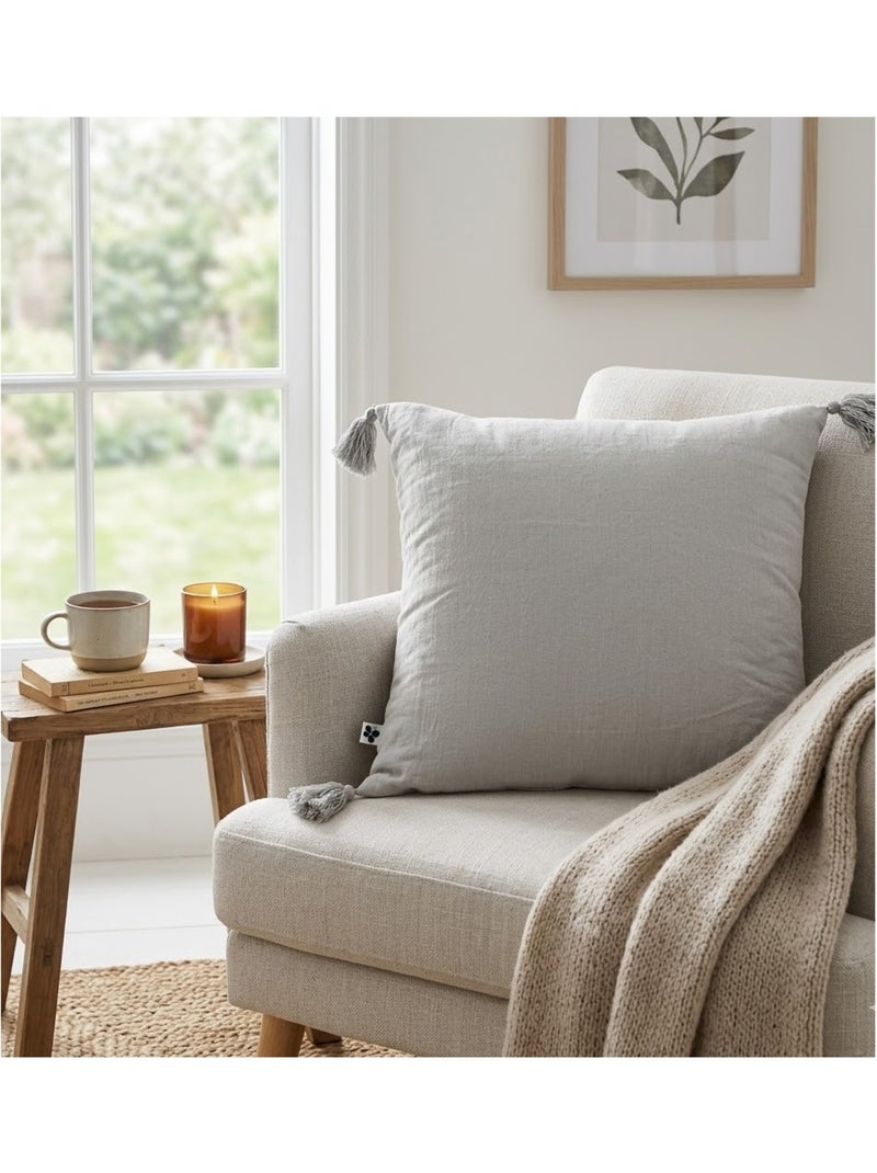 Coussin déhoussable GAIA – Gaze de coton avec passepoil élégant Gris clair - Kiabi