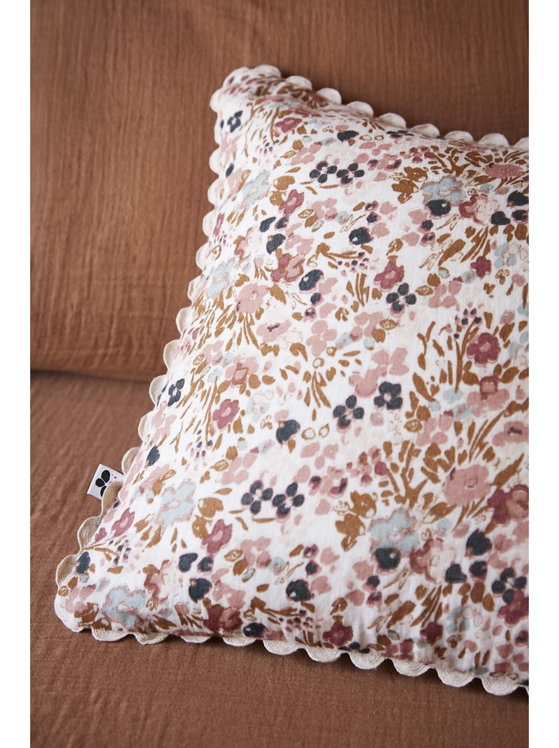 Coussin déhoussable – Gaze de coton imprimée – Capucine Minuit Ecru/Sable - Kiabi