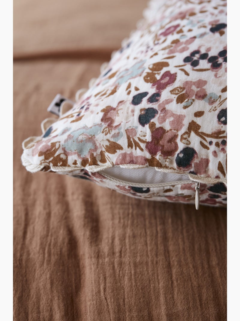 Coussin déhoussable – Gaze de coton imprimée – Capucine Minuit Ecru/Sable - Kiabi
