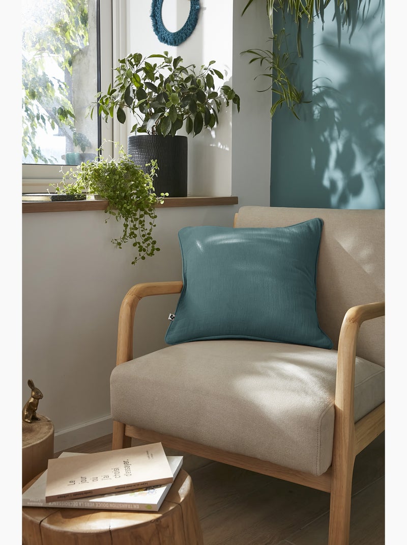Coussin déhoussable – Gaze de coton unie GAÏA Bleu canard - Kiabi