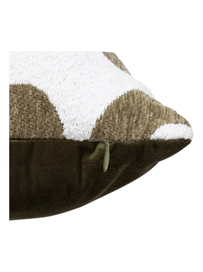 Coussin déhoussable jacquard chenille avec dos en velours Kaki - Kiabi