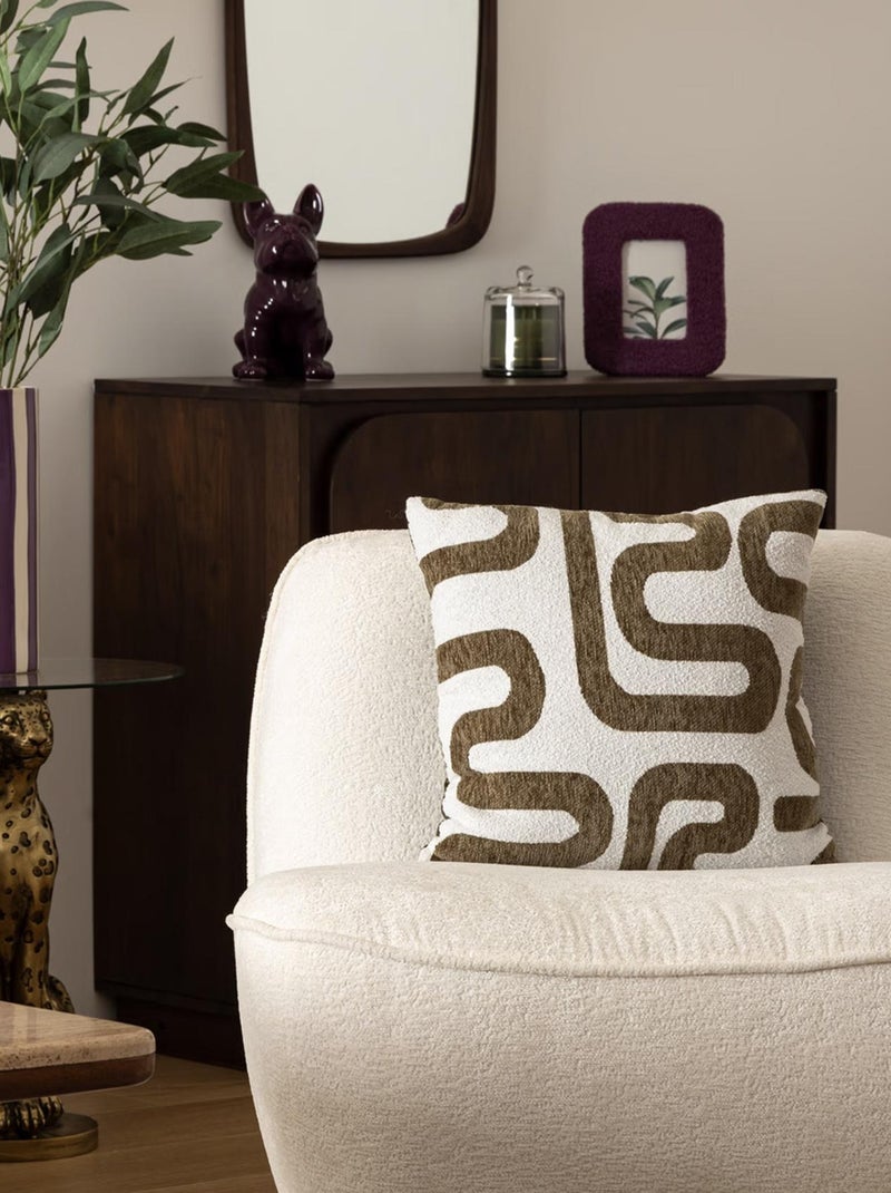 Coussin déhoussable jacquard chenille avec dos en velours Kaki - Kiabi