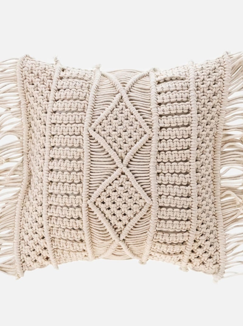 Coussin Déhoussable Macramé à franges 40 x 40 cm Ecru - Kiabi