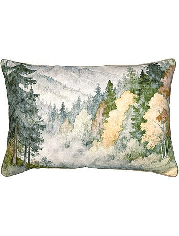 Coussin déhoussable motif aquarelle forêt