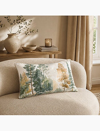 Coussin déhoussable motif aquarelle forêt