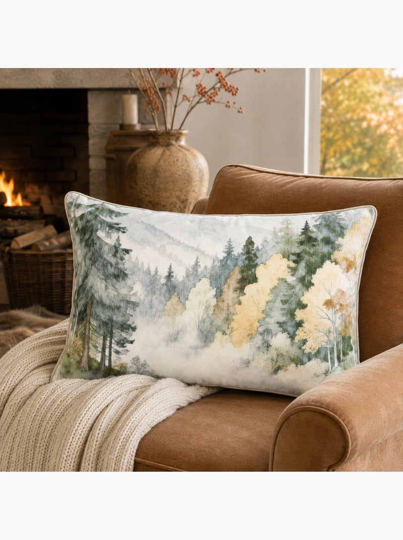Coussin déhoussable motif aquarelle forêt Vert - Kiabi