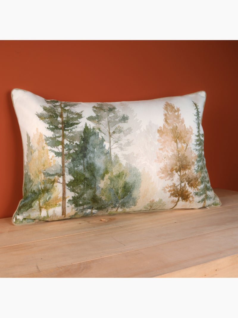 Coussin déhoussable motif aquarelle forêt Vert - Kiabi