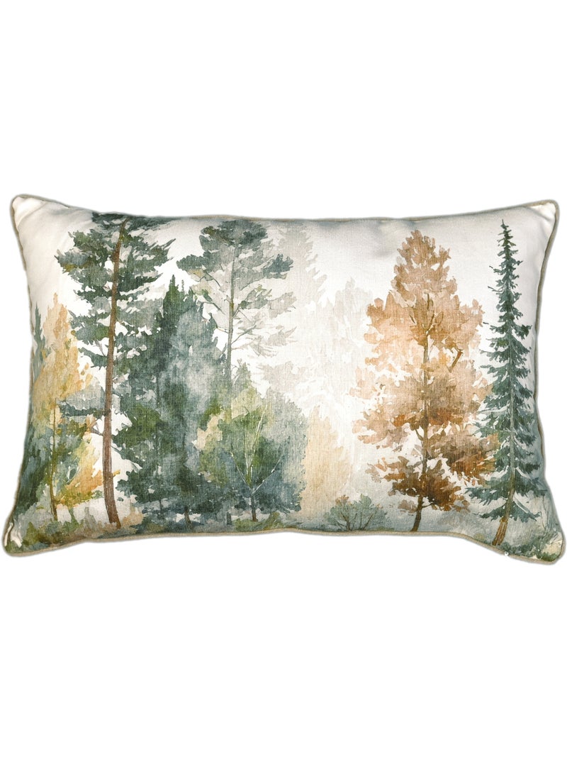 Coussin déhoussable motif aquarelle forêt Vert - Kiabi