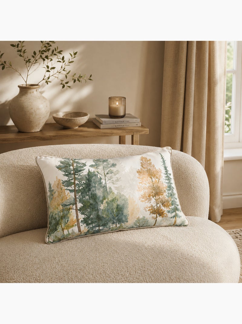 Coussin déhoussable motif aquarelle forêt Vert - Kiabi
