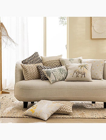 Coussin déhoussable – Polyester/Lin imprimé Palméa
