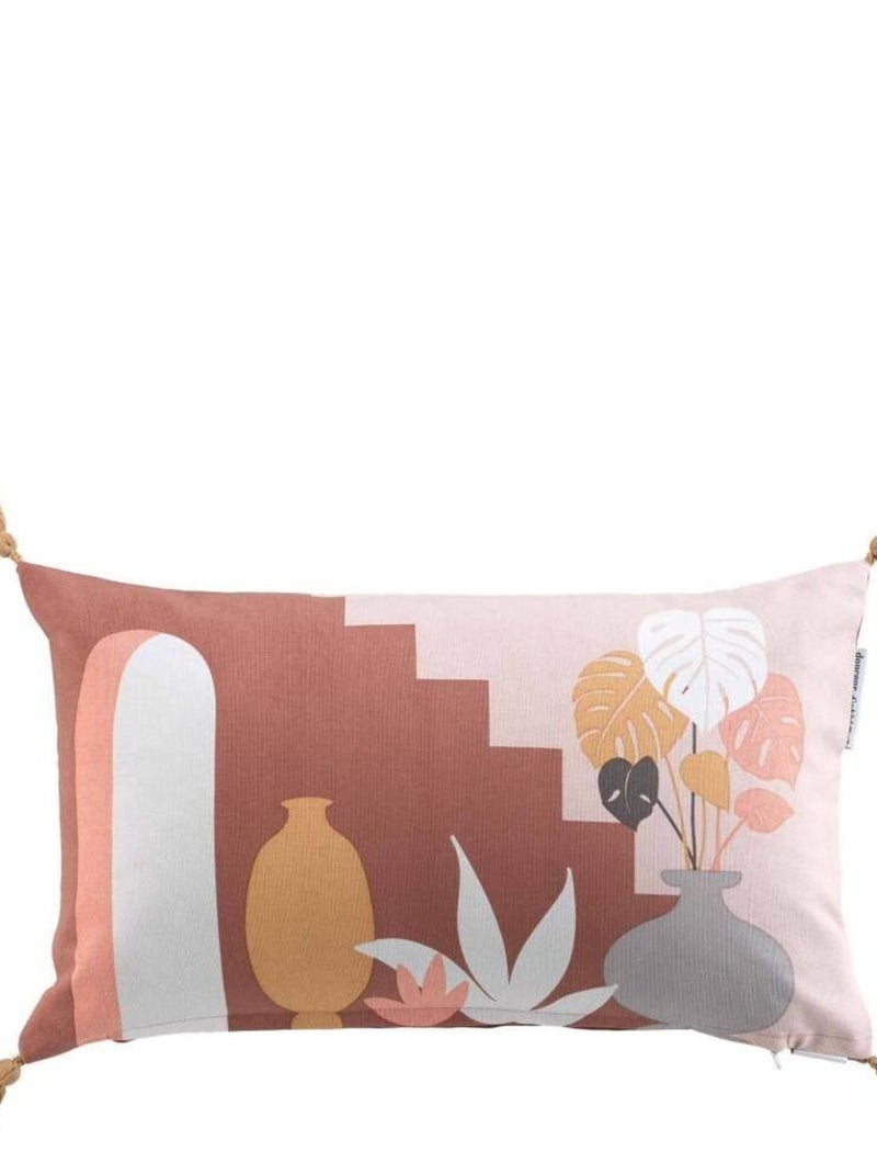 Coussin déhoussable pompons 30x50 cm Terralina coton Rouge - Kiabi