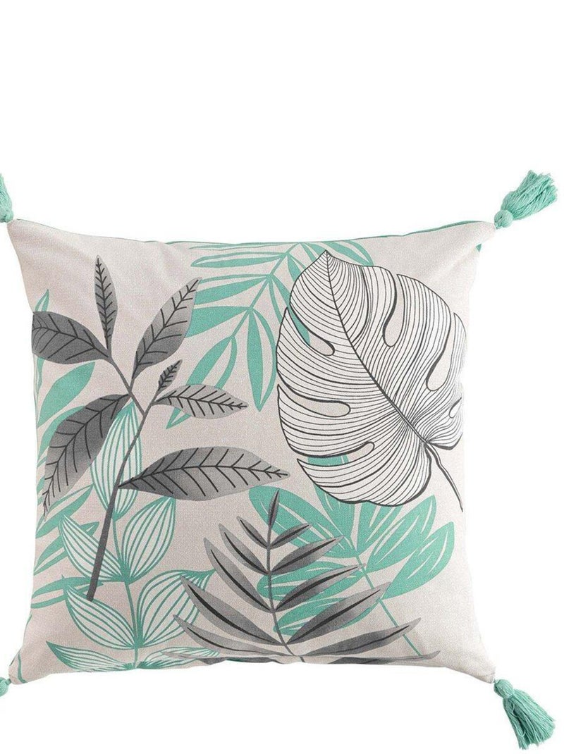 Coussin déhoussable pompons 45x45 cm Jardin Secret sauge coton Vert - Kiabi