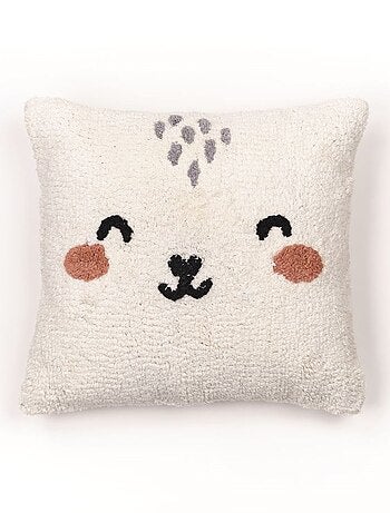 Coussin déhoussable tufté imprimé animalier coton FUNNY