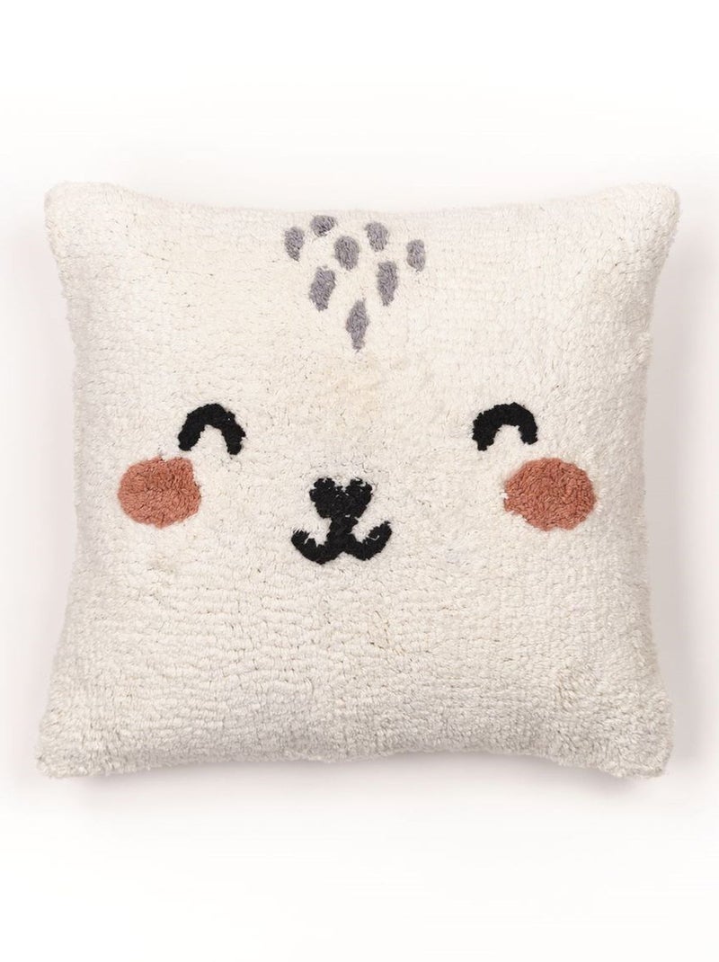 Coussin déhoussable tufté imprimé animalier coton FUNNY Blanc - Kiabi