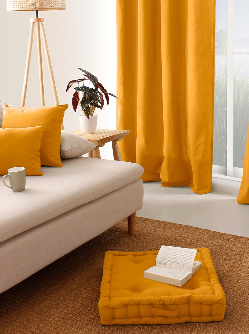 Coussin déhoussable uni en coton Jaune moutarde - Kiabi
