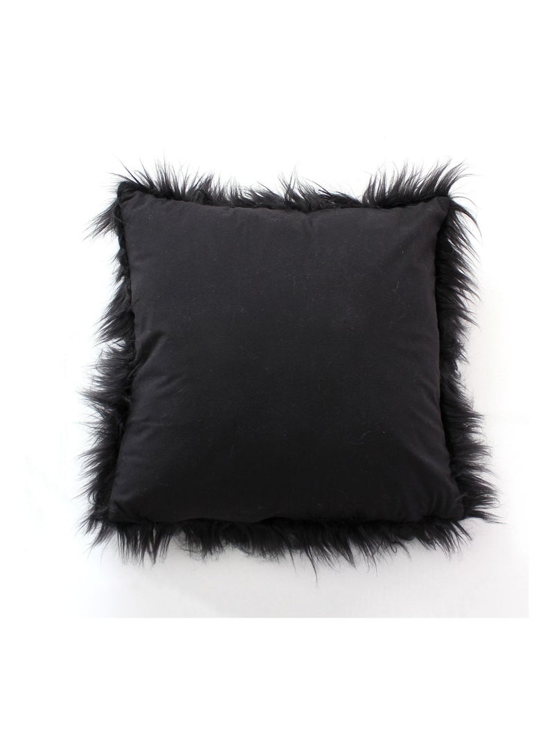 Coussin déhoussable uni imitation fourrure Noir - Kiabi