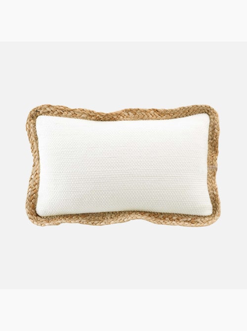 Coussin déhousssable passepoil polycoton +jute Akina - Kiabi
