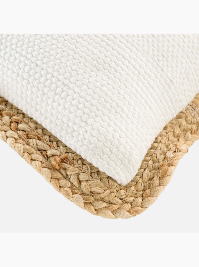 Coussin déhousssable passepoil polycoton +jute Akina Beige naturel - Kiabi