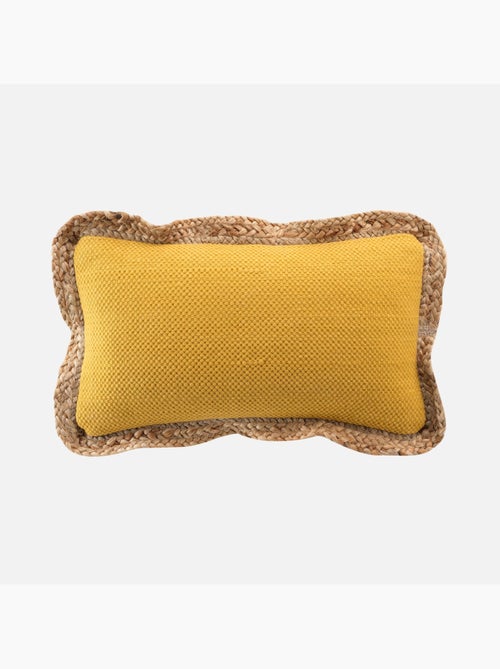 Coussin déhousssable passepoil polycoton +jute Akina - Kiabi