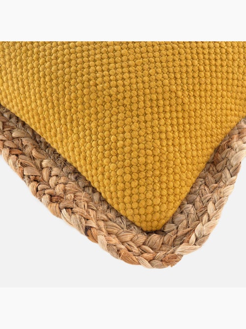 Coussin déhousssable passepoil polycoton +jute Akina - Kiabi