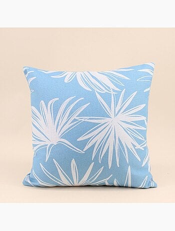 Coussin déperlant & anti-uv fleuri bleu 40x40cm