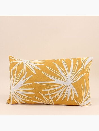 Coussin déperlant & anti uv fleuri jaune 50x30cm