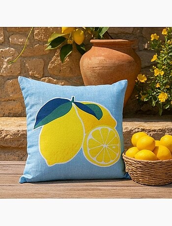 Coussin déperlant & anti uv motifs citrons 40x40cm