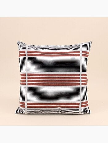 Coussin déperlant et anti uv rayures terracotta, noir 40x40cm