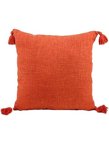Coussin déperlant tissé avec pompons 45x45cm