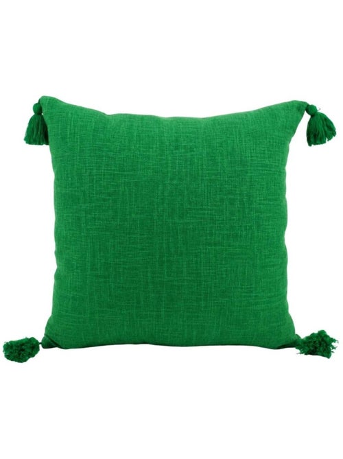 Coussin déperlant tissé avec pompons 45x45cm - Kiabi