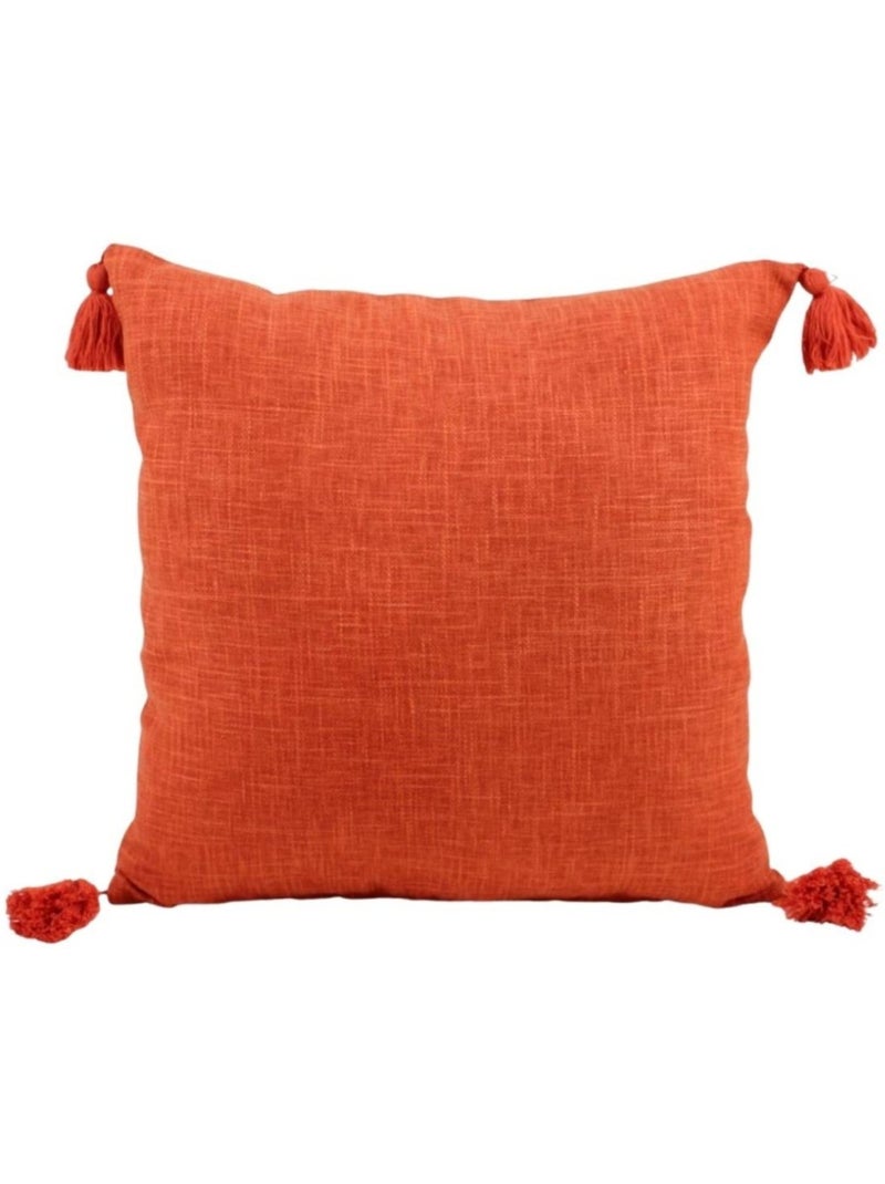 Coussin déperlant tissé avec pompons 45x45cm Orange - Kiabi