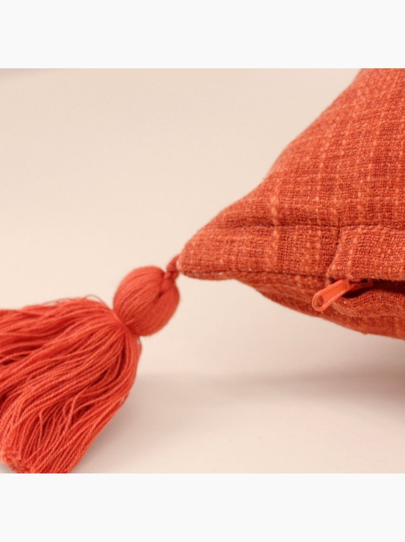 Coussin déperlant tissé orange avec pompons 45x45cm Orange - Kiabi
