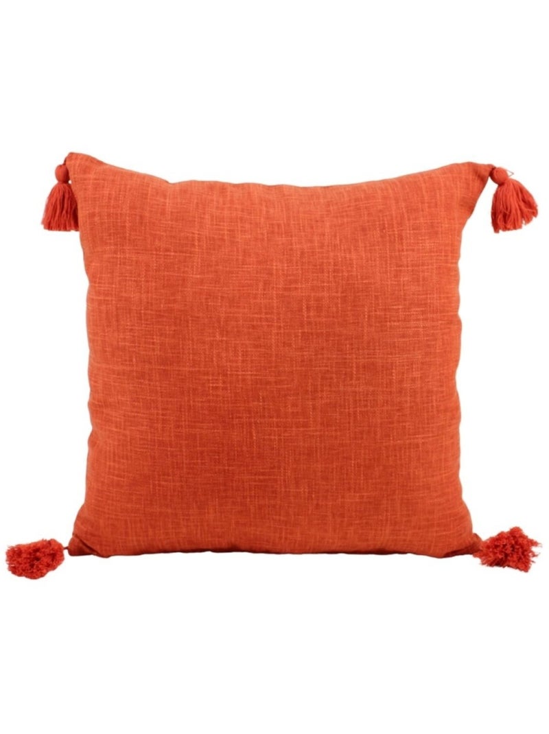 Coussin déperlant tissé orange avec pompons 45x45cm Orange - Kiabi